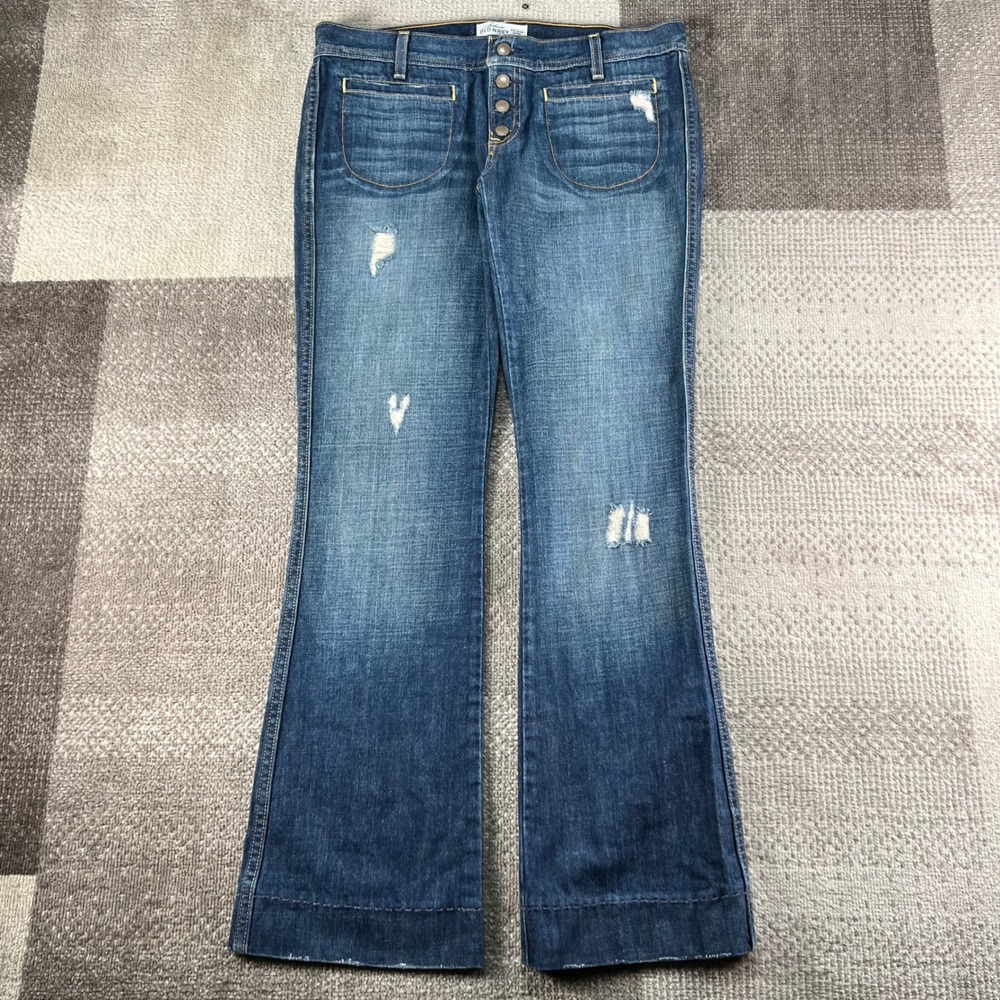 Y2K Old Navy Ultra Low Rise Slim Boot Distressed Jeans Blue Denim Size 10 Boho